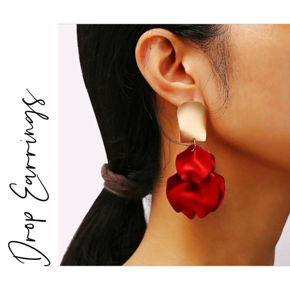 Red and Gold-Tone Drop Earrings - Picture 1 of 5
